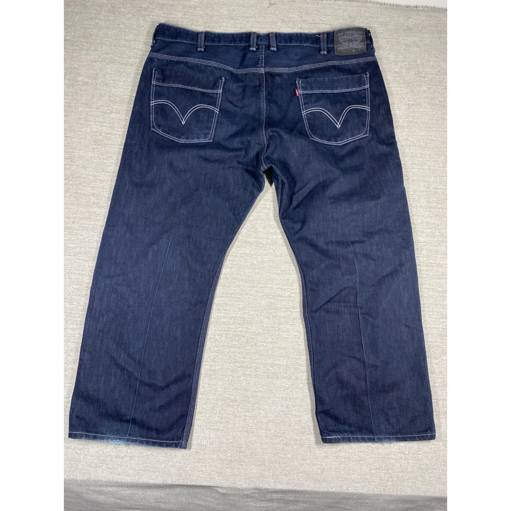 Levis 569 Loose Straight Jeans Mens 44x30 Dark Wash Denim Zipper Contrast Stitch